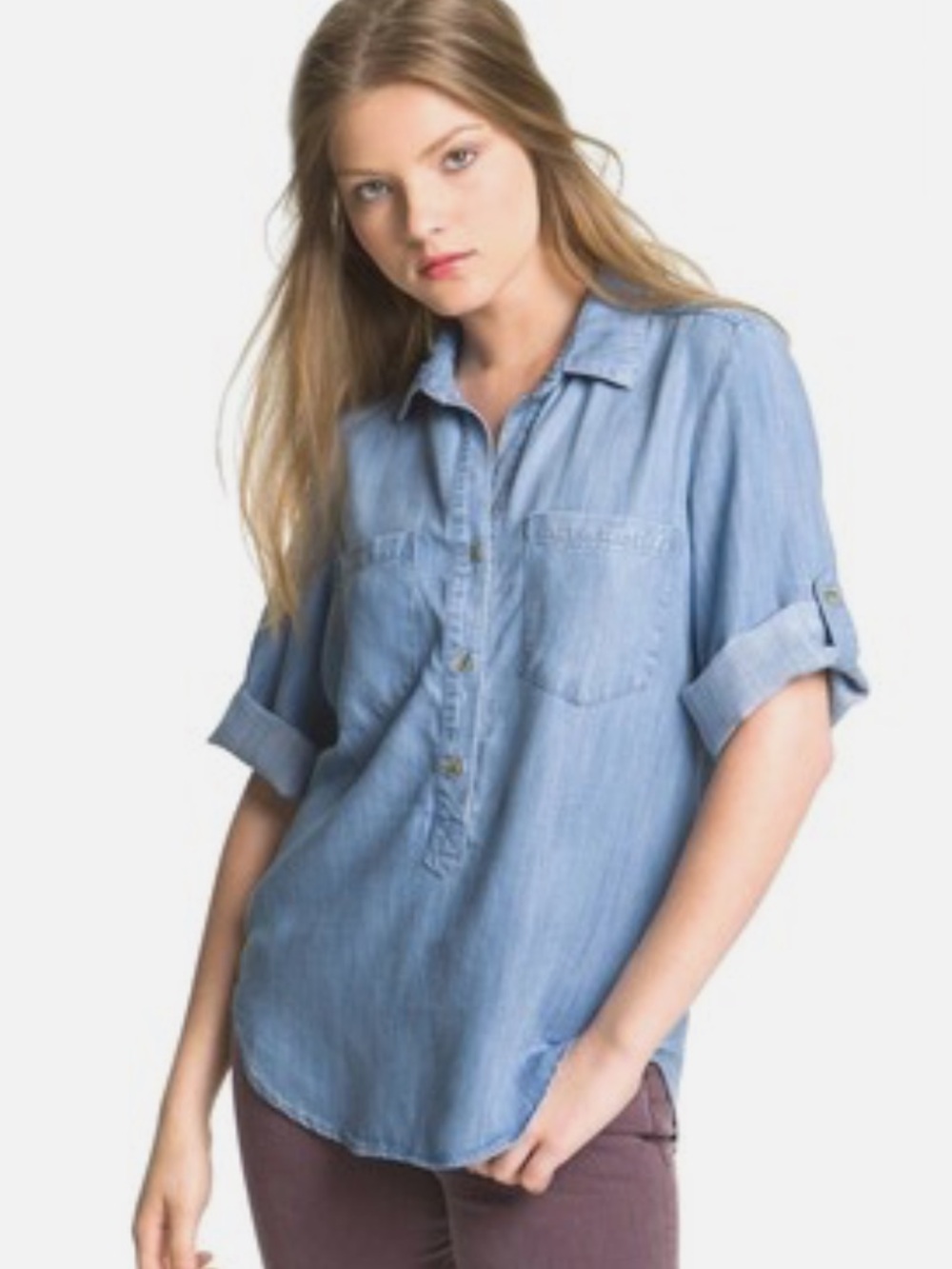 cloth & stone Light Blue Denim Button Pullover Blouse